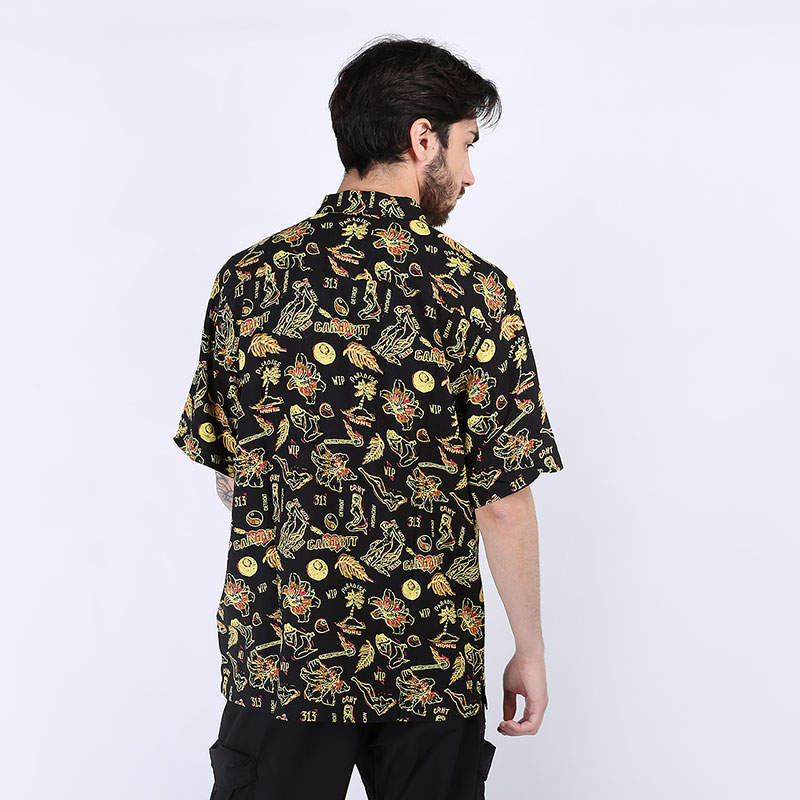 мужская черная рубашка Carhartt WIP S/S Paradise Shirt I027530-yellow - цена, описание, фото 5